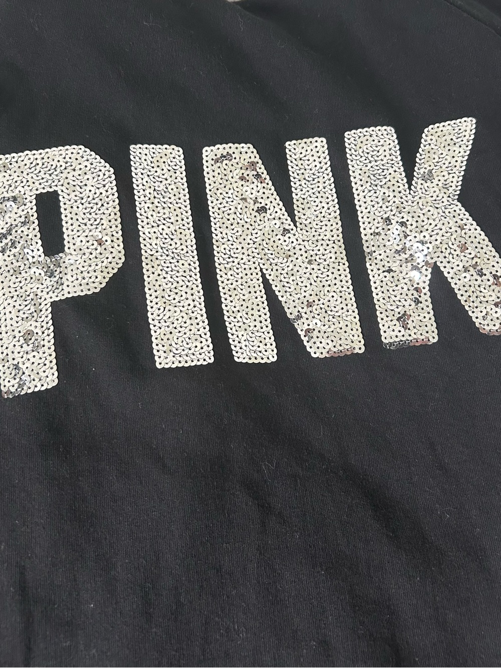 PINK Victoria's Secret Black Hoodie with Silver Sequin Logo
